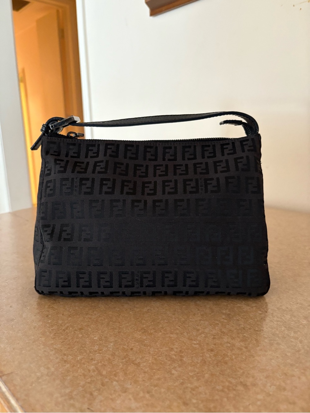 Fendi Black FF Jacquard Wristlet Bag